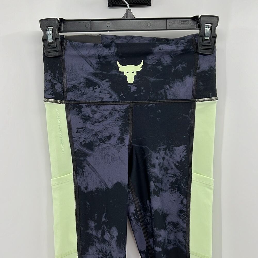 Under Armour Project Rock High Rise Compression Ankle Leggings - Blue/Lime - XS - Picture 2 of 7